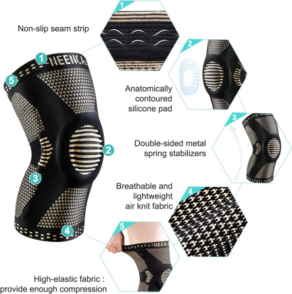 NEENCA Copper Knee Brace Knee Support with Patella Gel Pad - Image 2