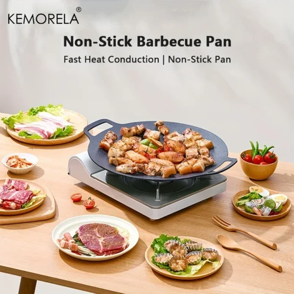 1Pcs BBQ Plate Korean Round Non-Stick Barbecue Plate